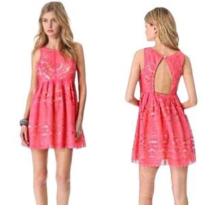 FREE PEOPLE Women's Rocco Floral Lace Sleeveless Mini Dress Pink Size 8